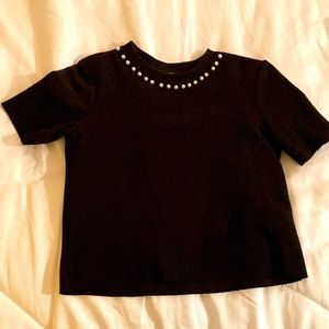 Cropped Short Sleeved Sweater with pearl details -Zara Size Small